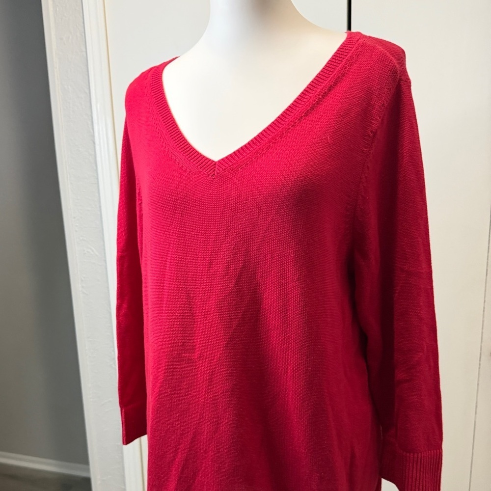 Talbots Vibrant Red V-Neck Sweater - Picture 4 of 8